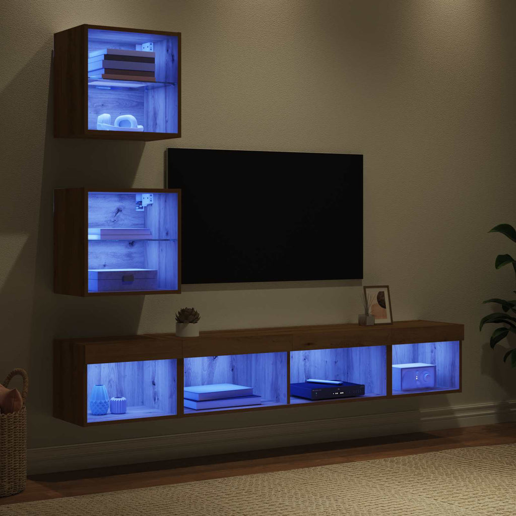 Unità a muro per TV con LED con led 5 pcs Rovere artigianale