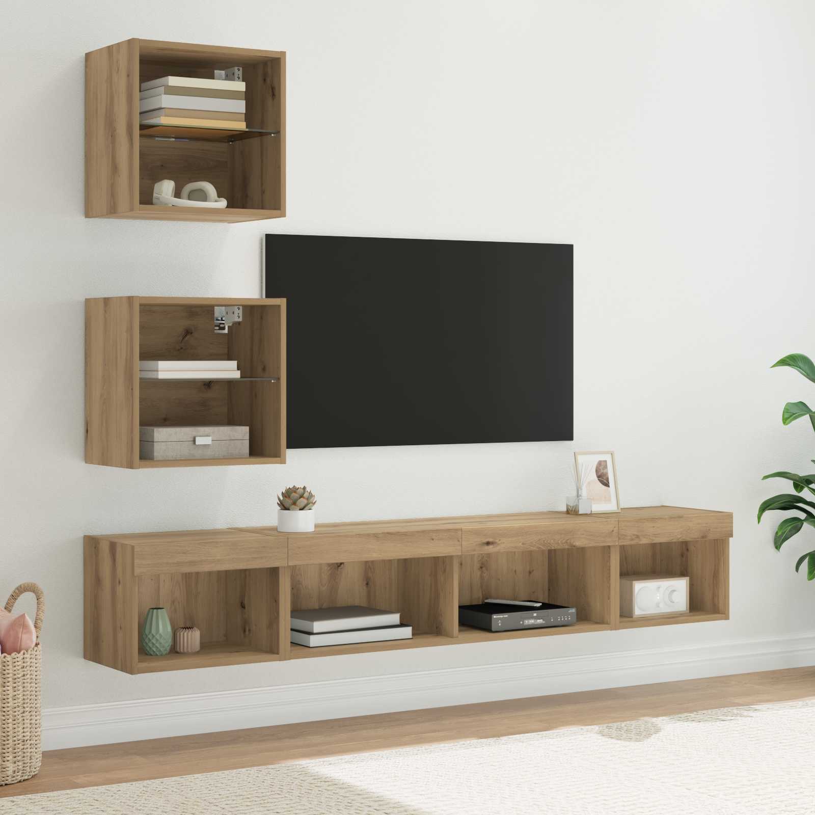 Unità a muro per TV con LED con led 5 pcs Rovere artigianale
