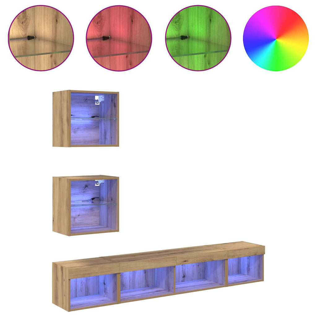 Unità a muro per TV con LED con led 5 pcs Rovere artigianale