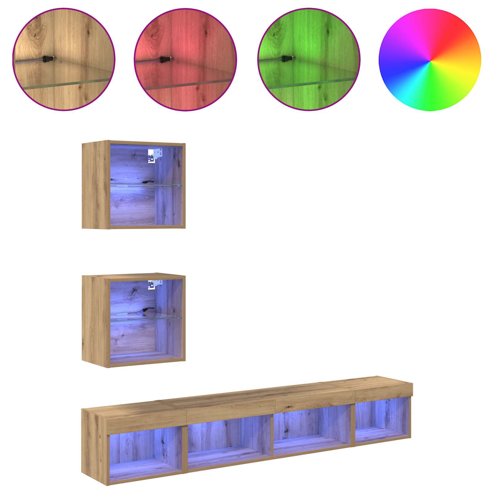 Unità a muro per TV con LED con led 5 pcs Rovere artigianale