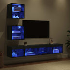 Unità a muro per TV con LED 5 pcs Rovere Nero Legno multistrato