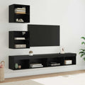 Unità a muro per TV con LED 5 pcs Rovere Nero Legno multistrato