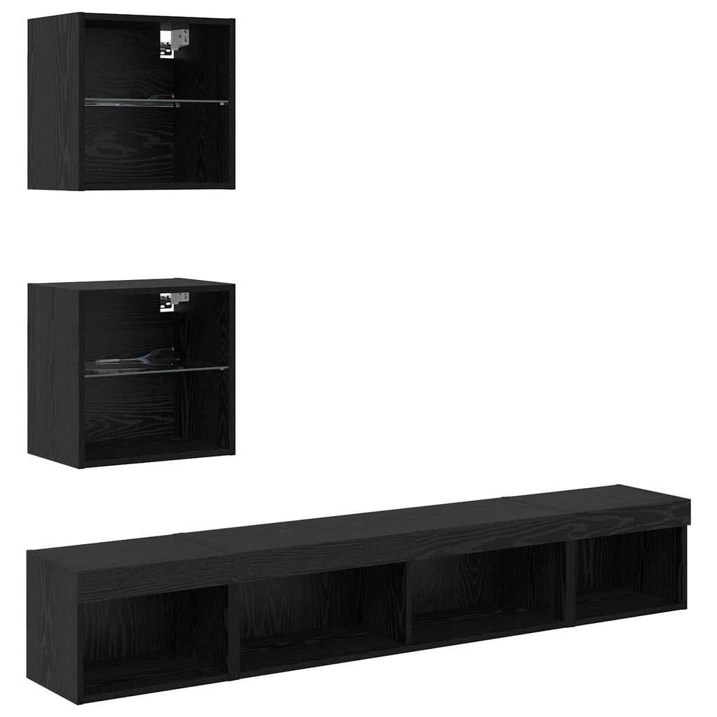 Unità a muro per TV con LED 5 pcs Rovere Nero Legno multistrato