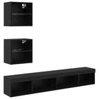 Unità a muro per TV con LED 5 pcs Rovere Nero Legno multistrato