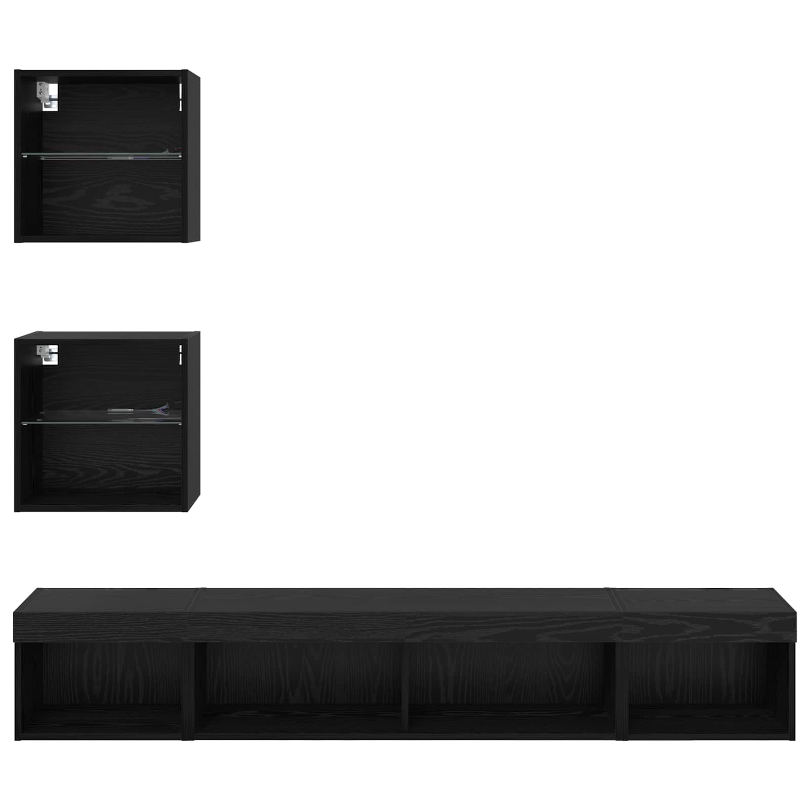 Unità a muro per TV con LED 5 pcs Rovere Nero Legno multistrato