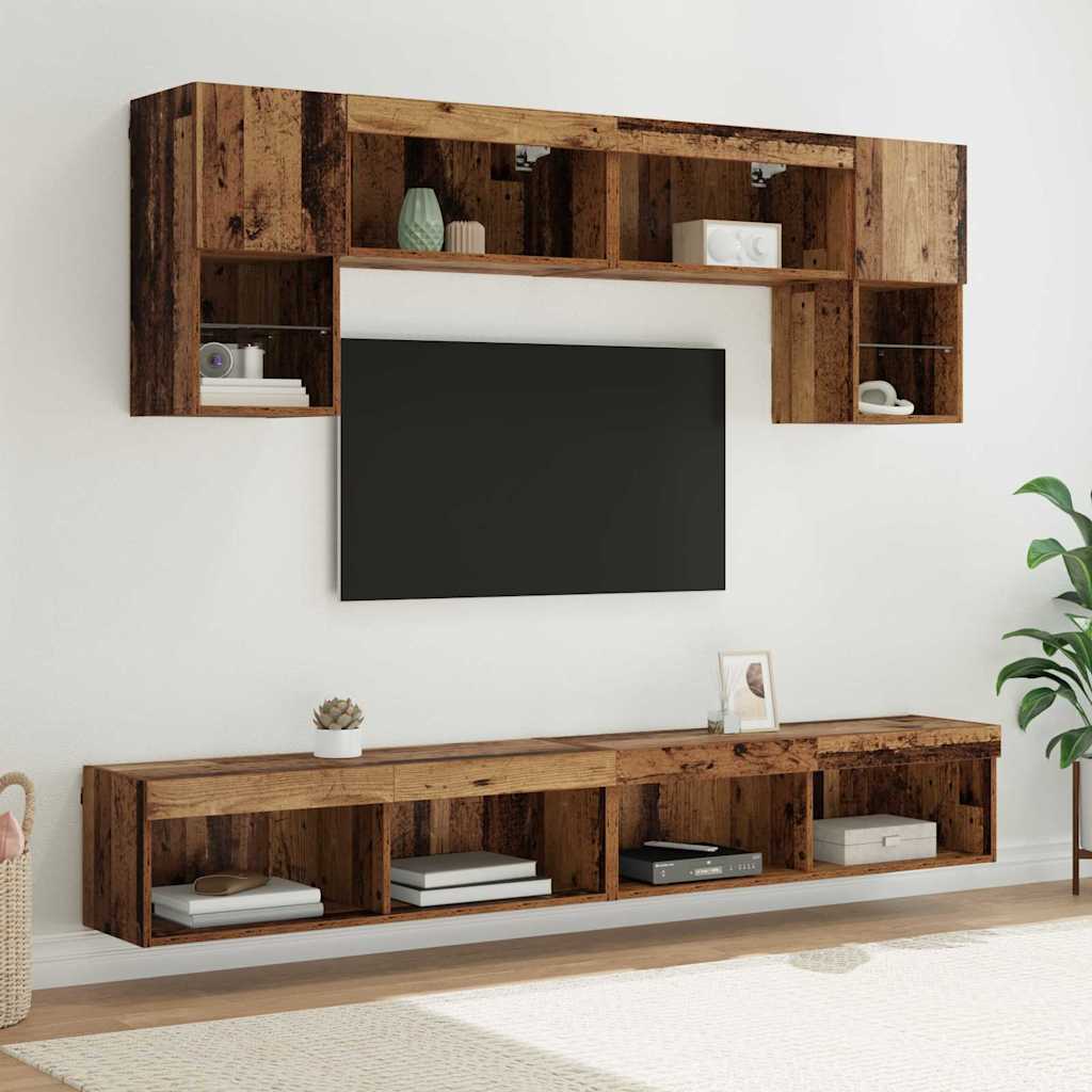 Unità a muro per TV con LED 6 pcs Legno vecchio