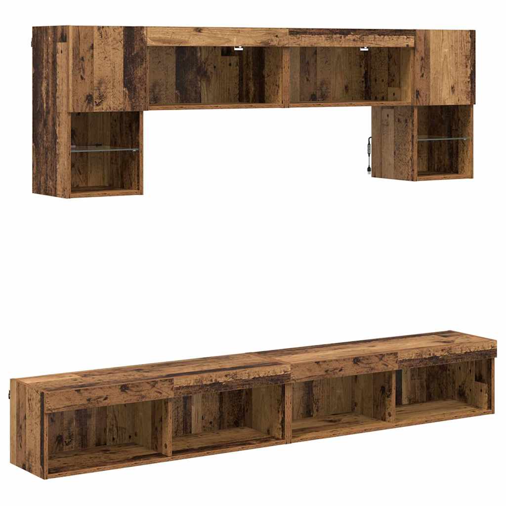 Unità a muro per TV con LED 6 pcs Legno vecchio