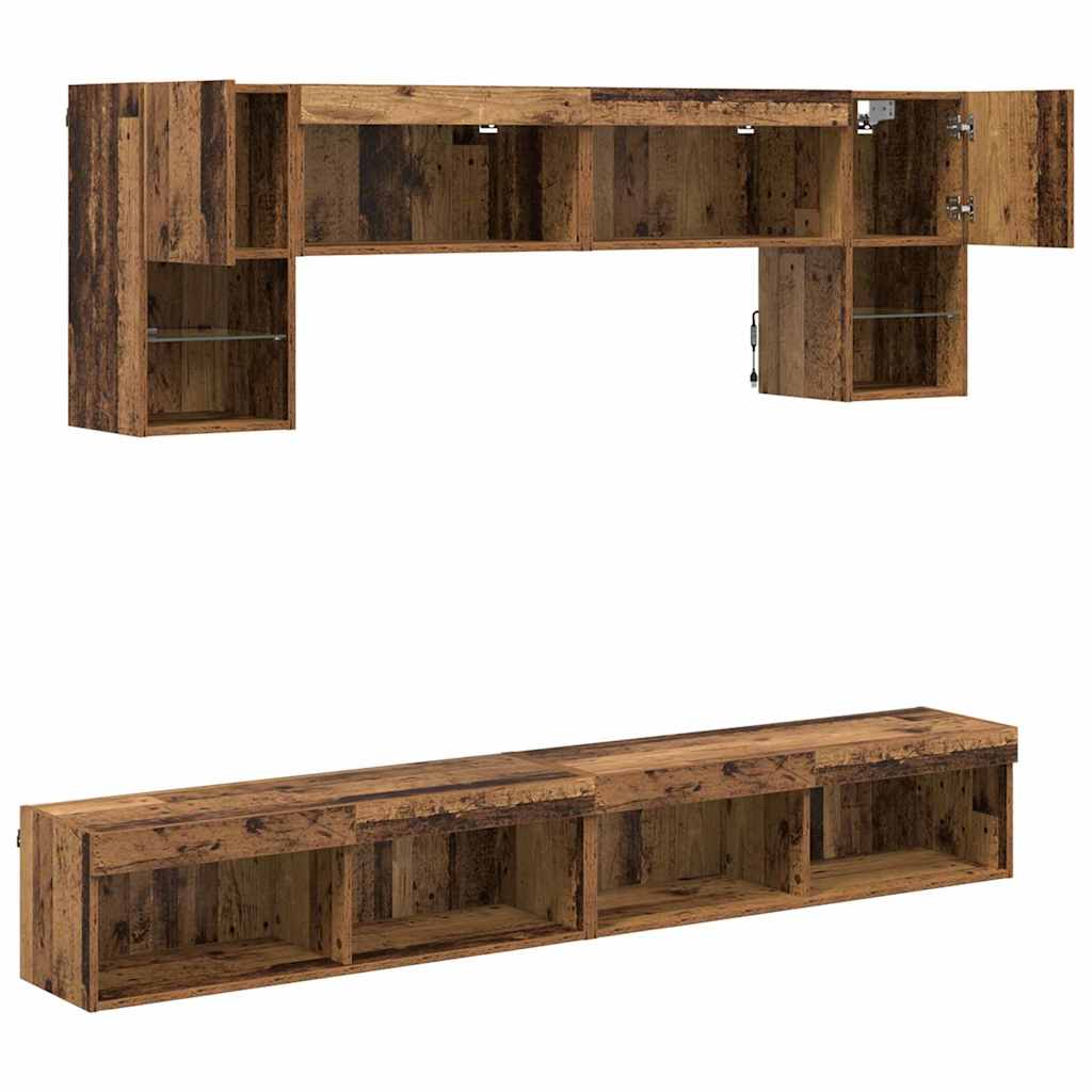 Unità a muro per TV con LED 6 pcs Legno vecchio