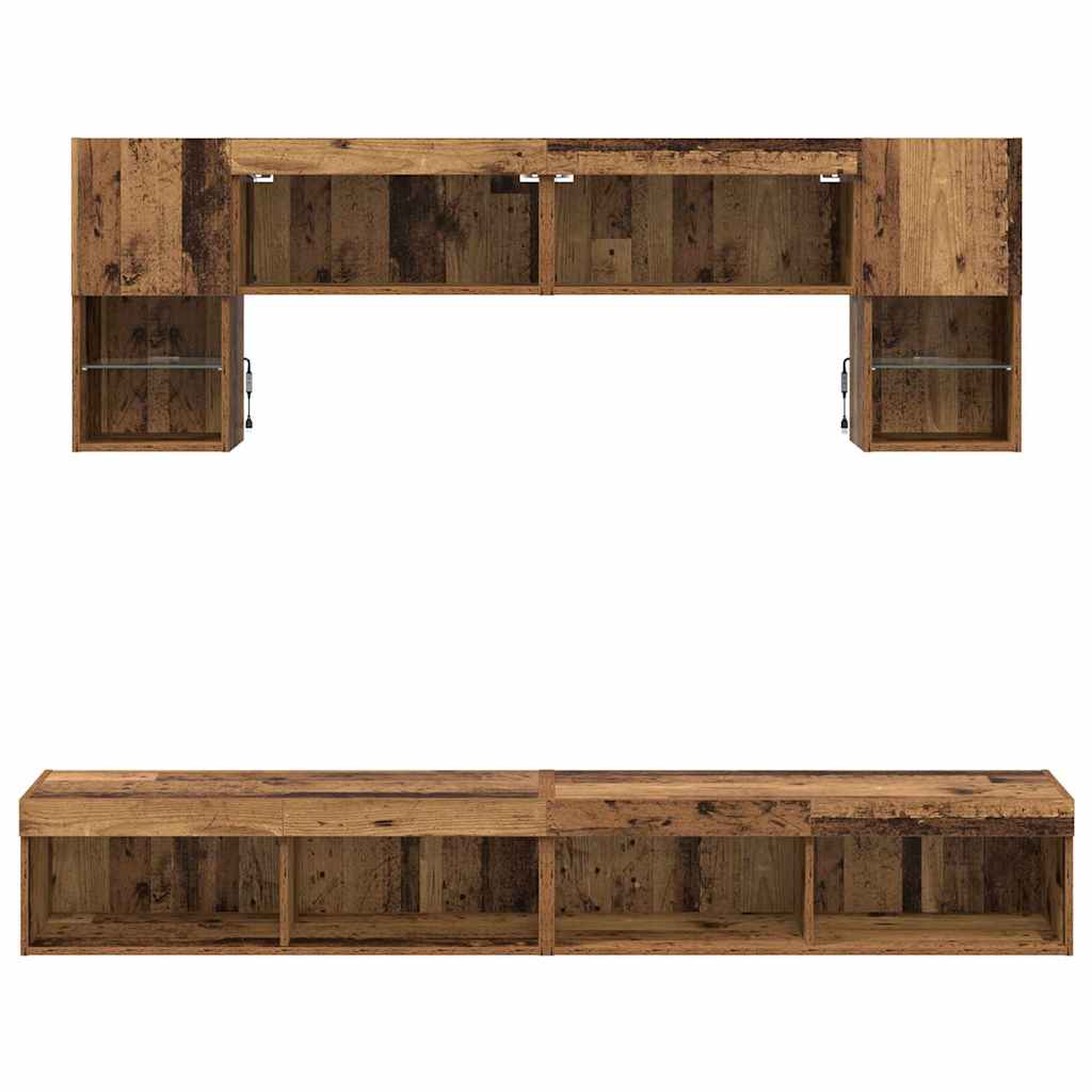 Unità a muro per TV con LED 6 pcs Legno vecchio