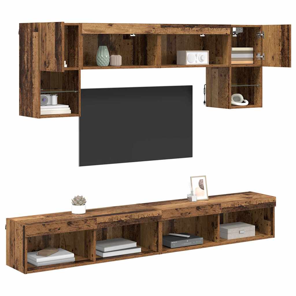 Unità a muro per TV con LED 6 pcs Legno vecchio