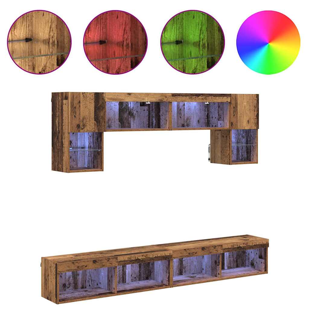 Unità a muro per TV con LED 6 pcs Legno vecchio