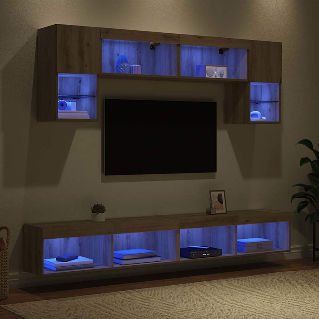Unità a muro per TV con LED 6 pcs Rovere artigianale