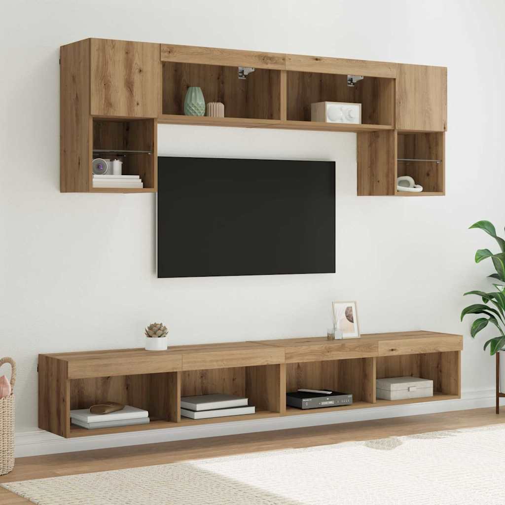 Unità a muro per TV con LED 6 pcs Rovere artigianale