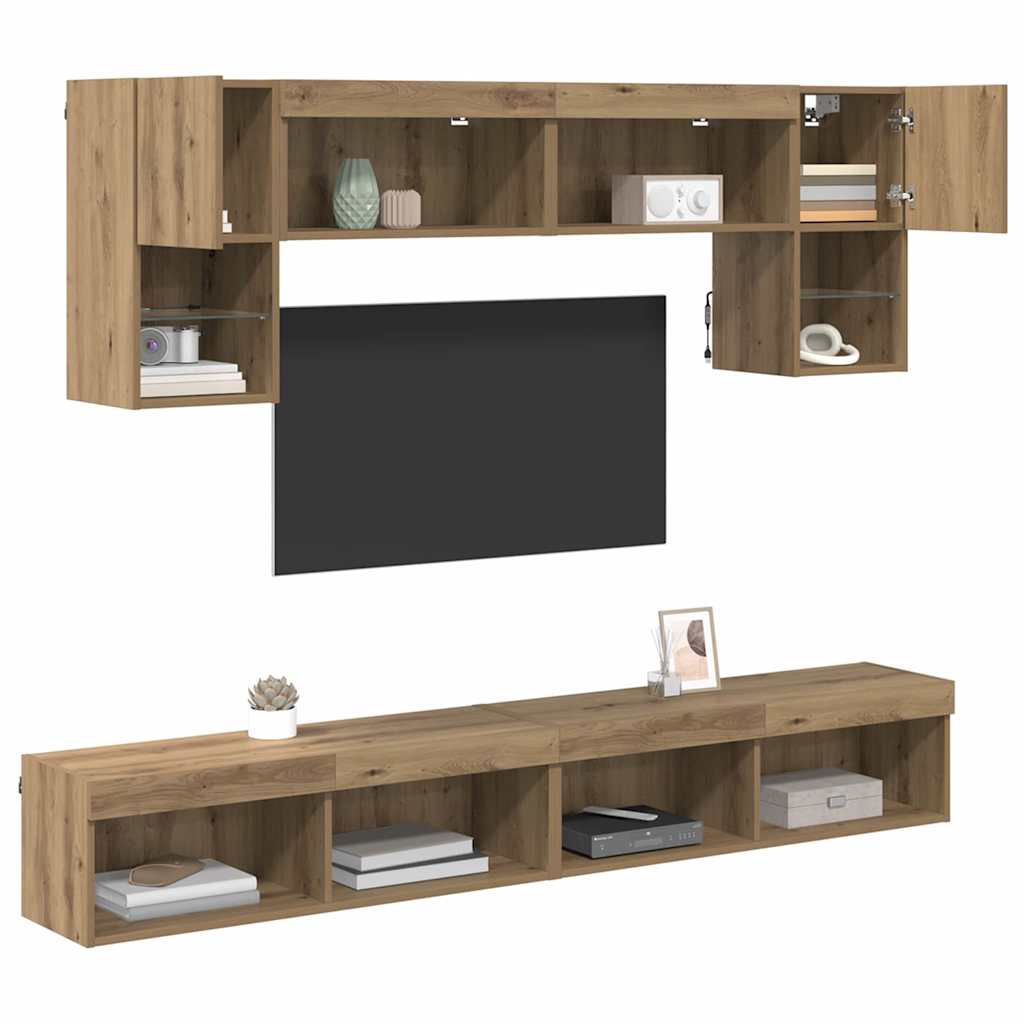 Unità a muro per TV con LED 6 pcs Rovere artigianale