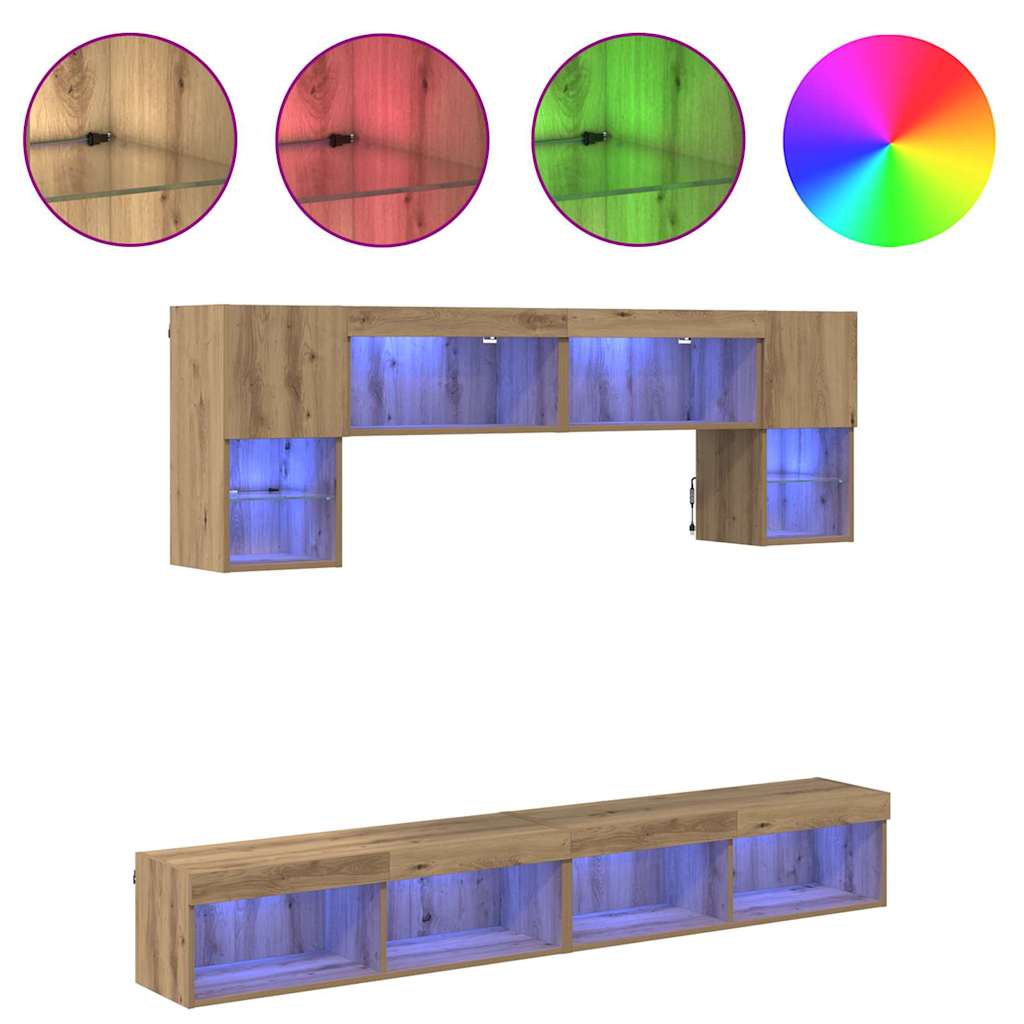 Unità a muro per TV con LED 6 pcs Rovere artigianale