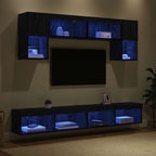 Unità a muro per TV con LED 6 pcs Rovere Nero Legno multistrato