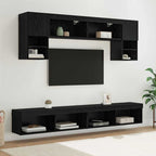 Unità a muro per TV con LED 6 pcs Rovere Nero Legno multistrato