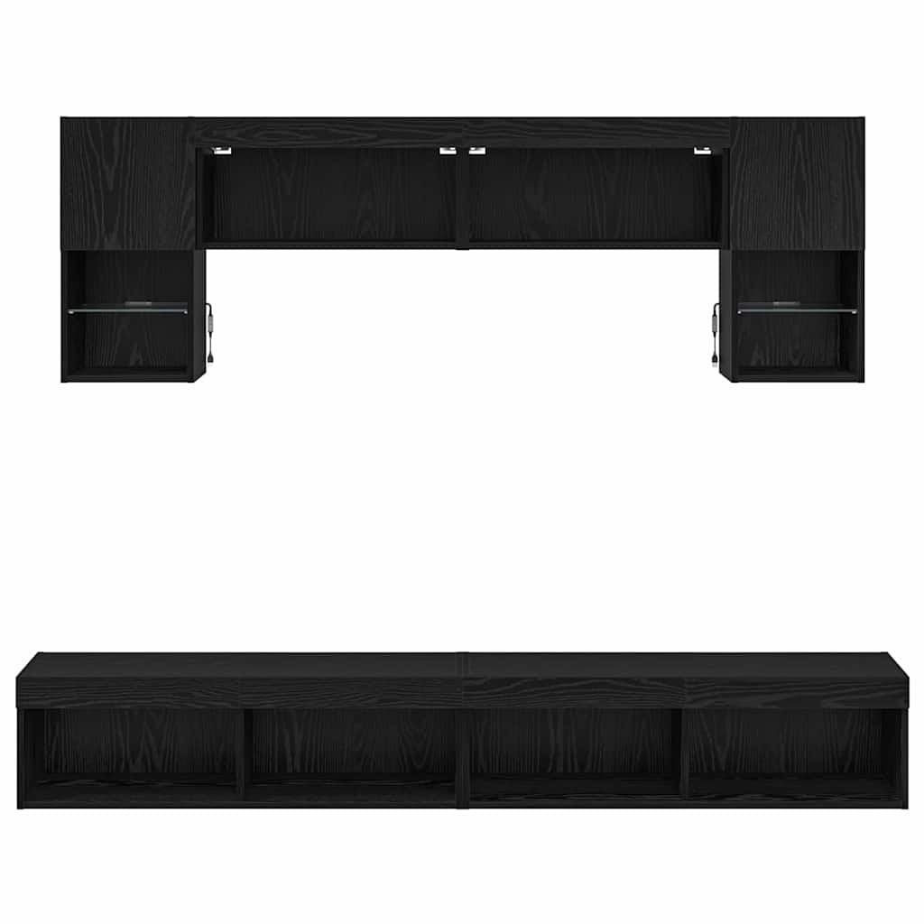 Unità a muro per TV con LED 6 pcs Rovere Nero Legno multistrato