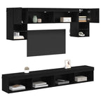 Unità a muro per TV con LED 6 pcs Rovere Nero Legno multistrato