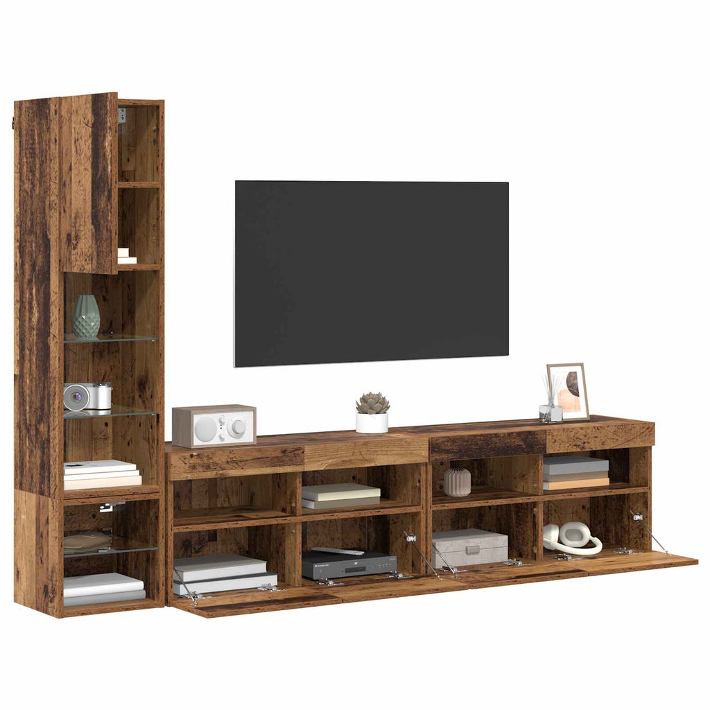 Unità TV da Parete 4 pcs Legno vecchio Legno multistrato