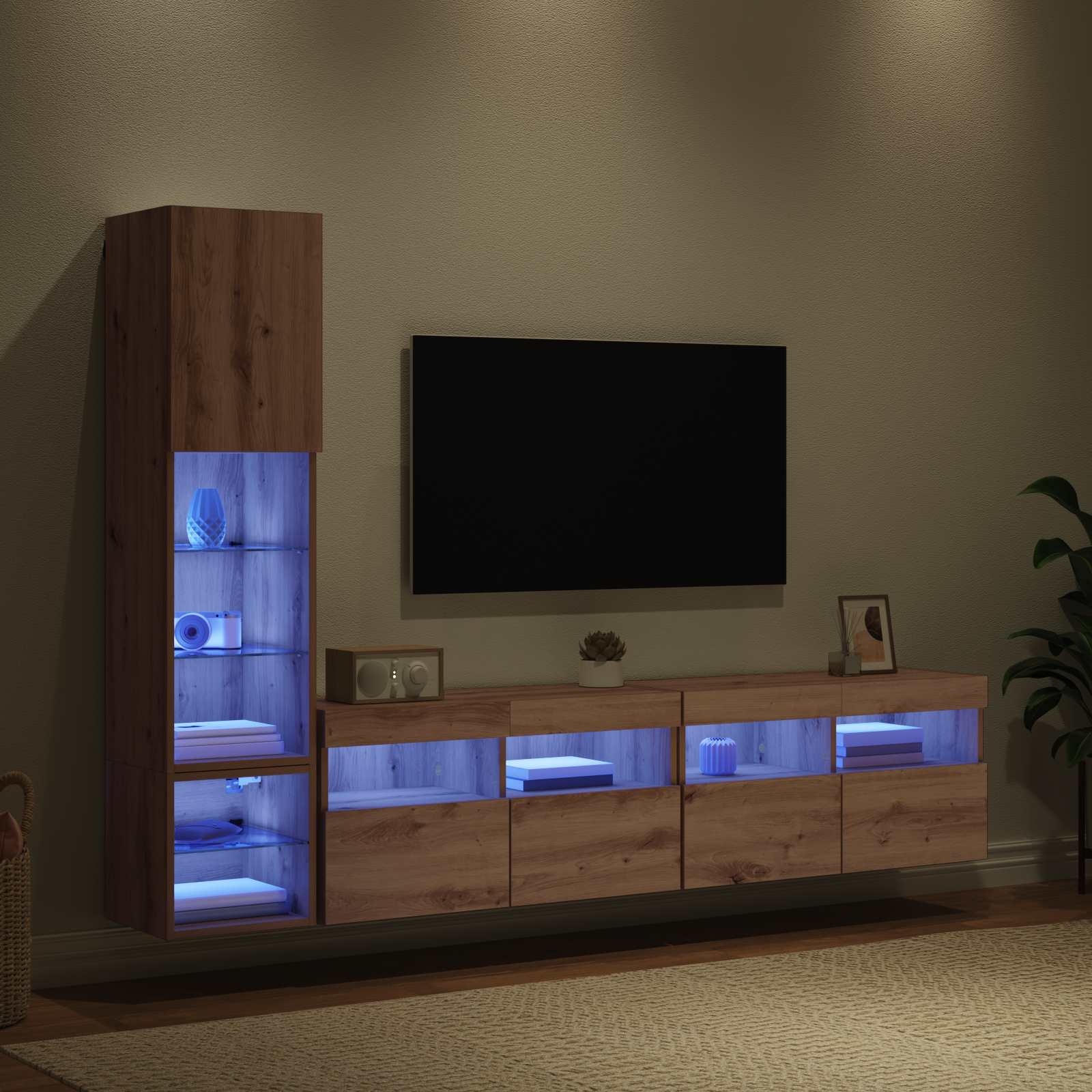Unità TV da Parete 4 pcs Rovere artigianale Legno multistrato