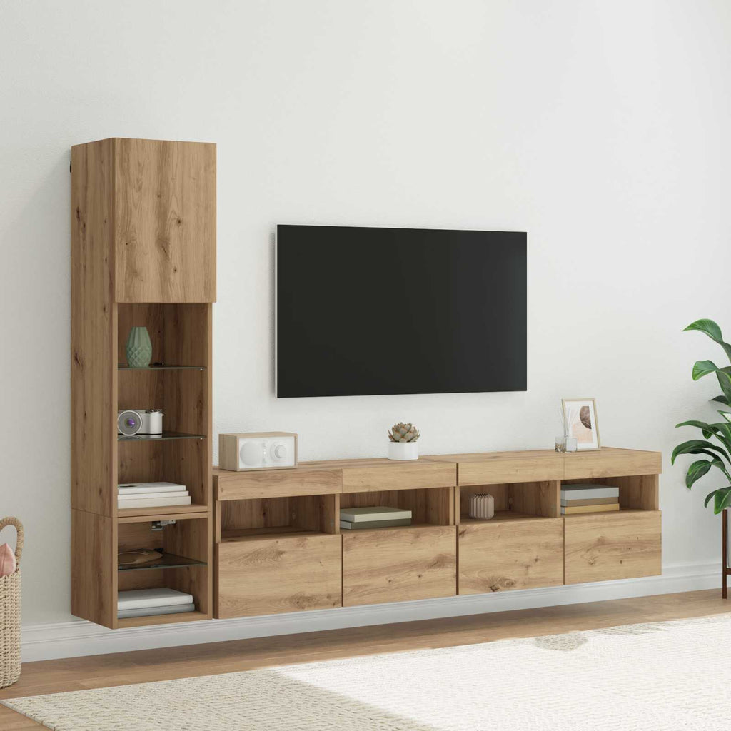 Unità TV da Parete 4 pcs Rovere artigianale Legno multistrato