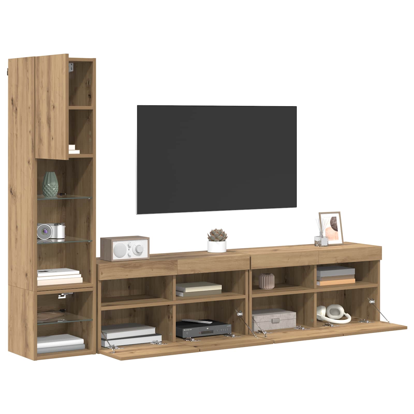 Unità TV da Parete 4 pcs Rovere artigianale Legno multistrato