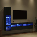 Unità TV da Parete con led 4 pcs Rovere Nero Legno multistrato