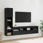 Unità TV da Parete con led 4 pcs Rovere Nero Legno multistrato