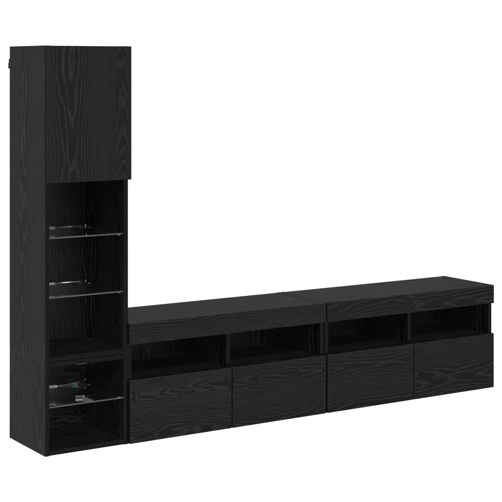 Unità TV da Parete con led 4 pcs Rovere Nero Legno multistrato
