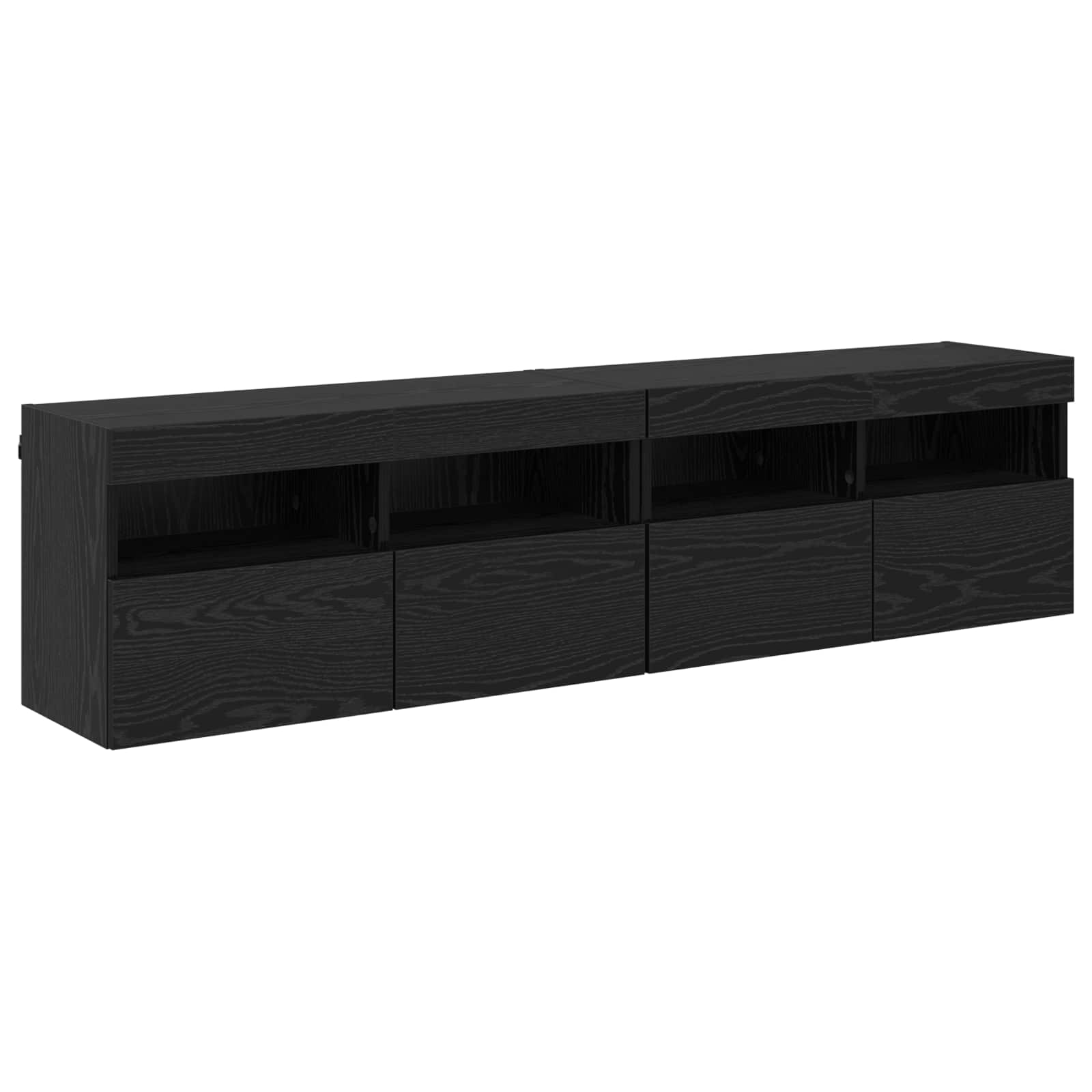 Unità TV da Parete con led 4 pcs Rovere Nero Legno multistrato