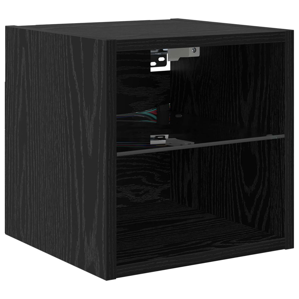 Unità TV da Parete con led 4 pcs Rovere Nero Legno multistrato