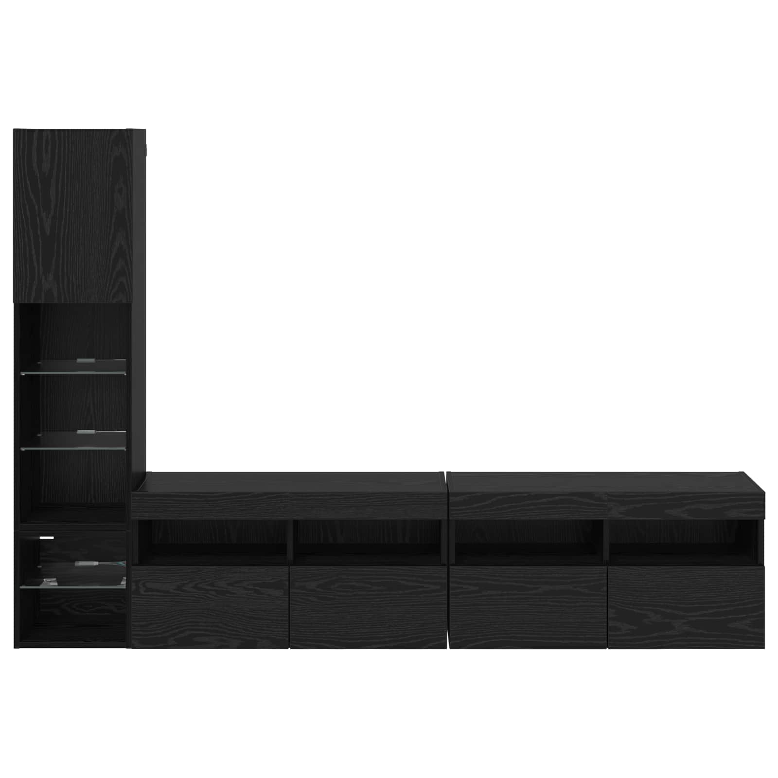 Unità TV da Parete con led 4 pcs Rovere Nero Legno multistrato