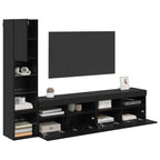 Unità TV da Parete con led 4 pcs Rovere Nero Legno multistrato