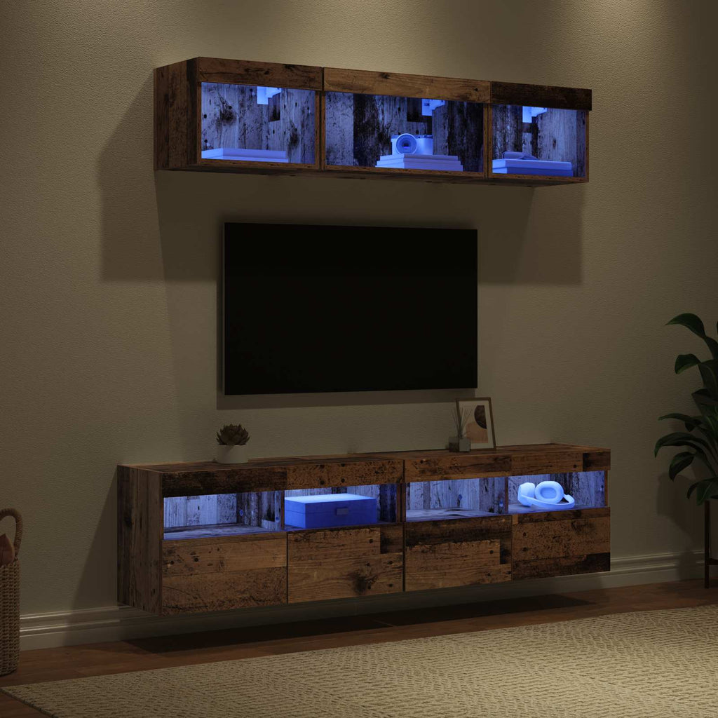 Unità a muro per TV con LED 5 pcs Legno vecchio 80 x 30 x 40 cm