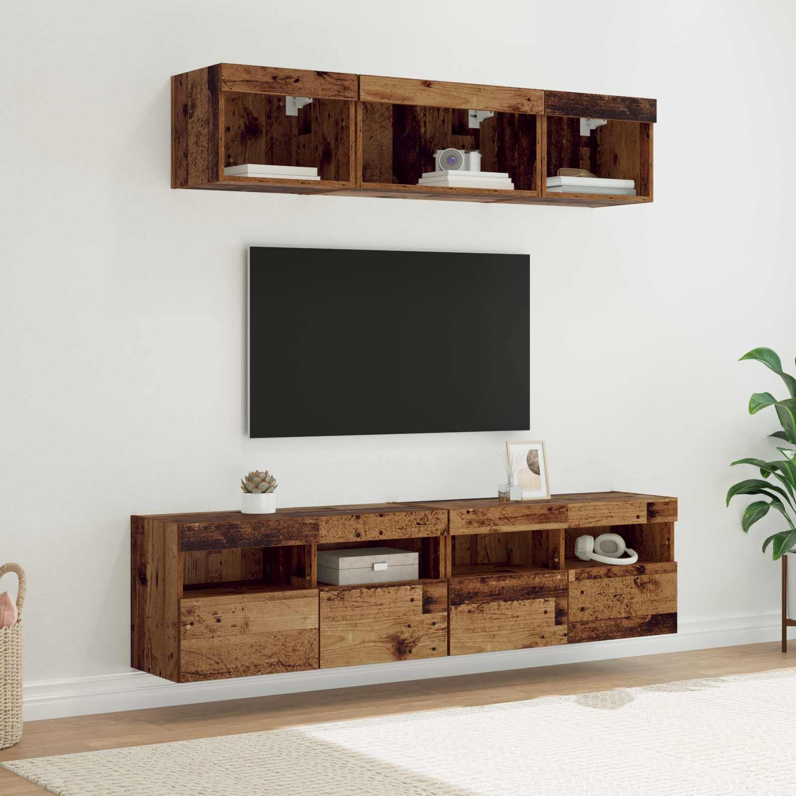 Unità a muro per TV con LED 5 pcs Legno vecchio 80 x 30 x 40 cm