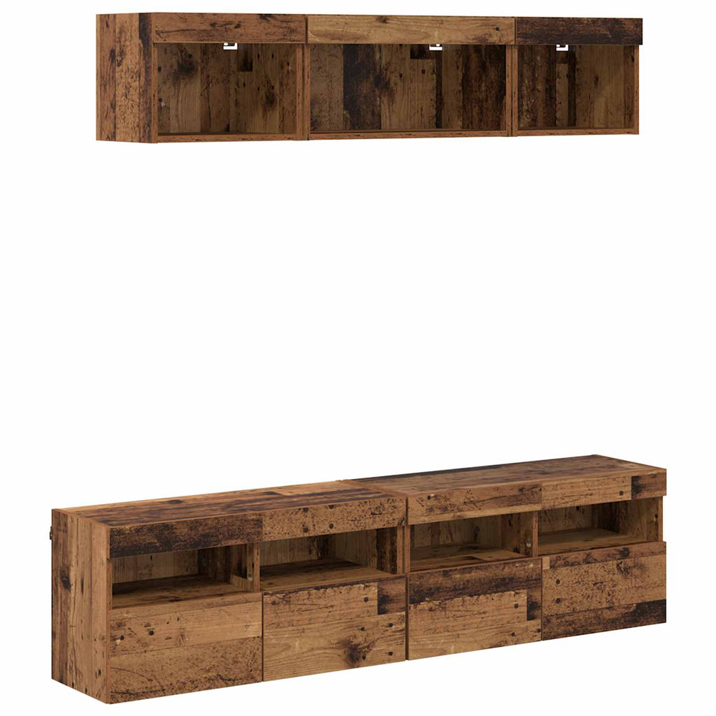 Unità a muro per TV con LED 5 pcs Legno vecchio 80 x 30 x 40 cm
