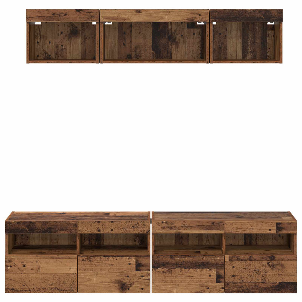 Unità a muro per TV con LED 5 pcs Legno vecchio 80 x 30 x 40 cm