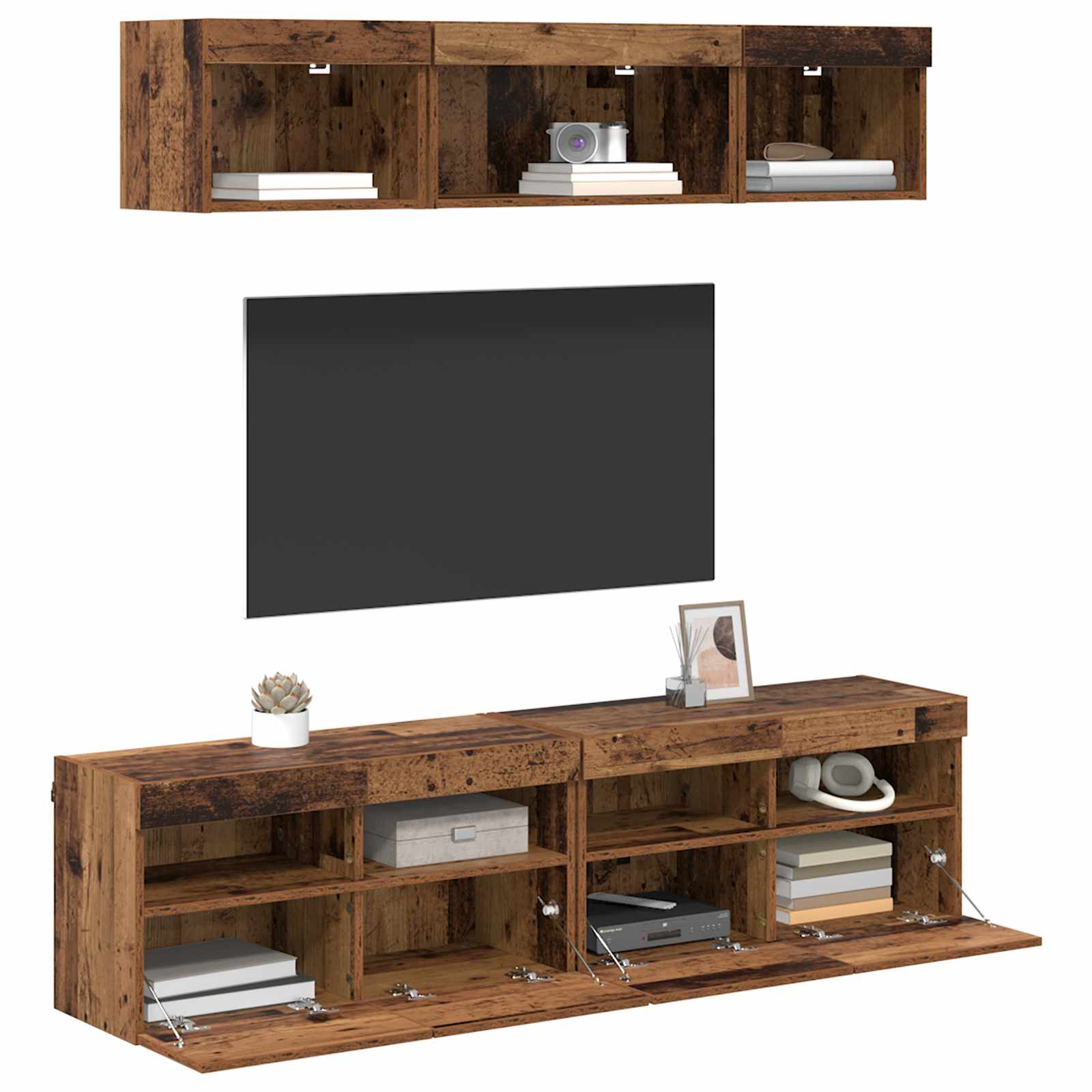 Unità a muro per TV con LED 5 pcs Legno vecchio 80 x 30 x 40 cm