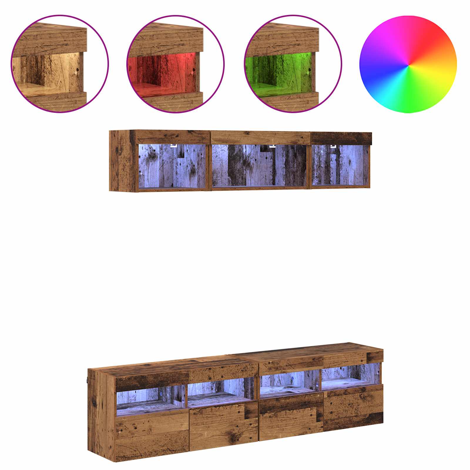 Unità a muro per TV con LED 5 pcs Legno vecchio 80 x 30 x 40 cm