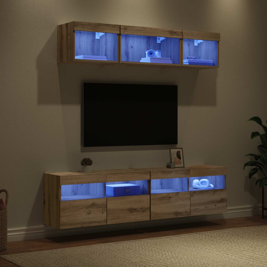 Unità a muro per TV con LED con led 5 pcs Rovere artigianale