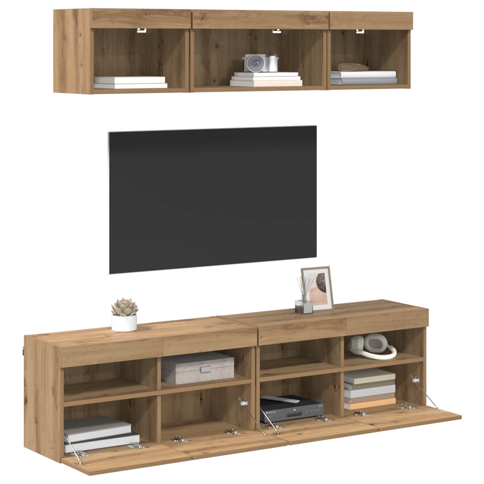 Unità a muro per TV con LED con led 5 pcs Rovere artigianale
