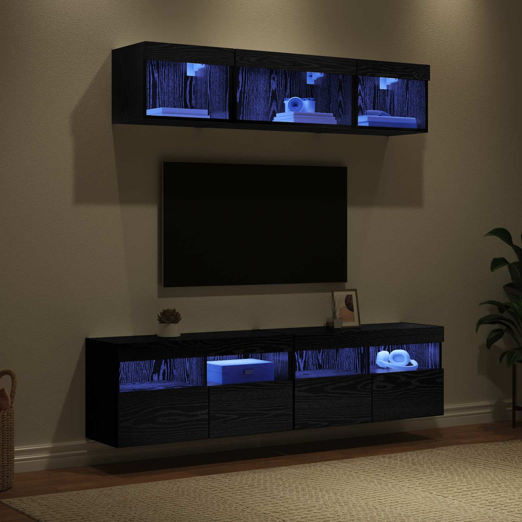 Unità a muro per TV con LED 5 pcs Rovere Nero 80 x 30 x 40 cm