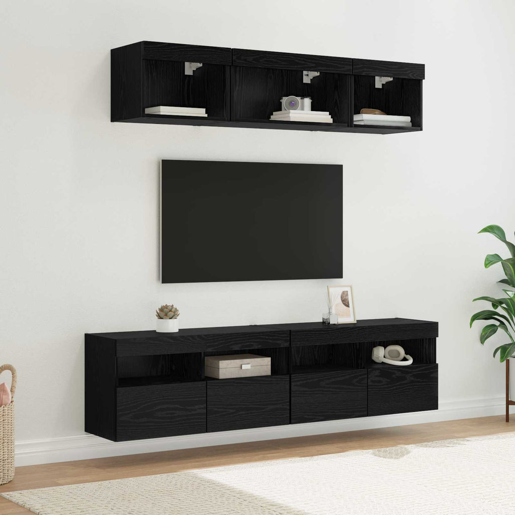 Unità a muro per TV con LED 5 pcs Rovere Nero 80 x 30 x 40 cm