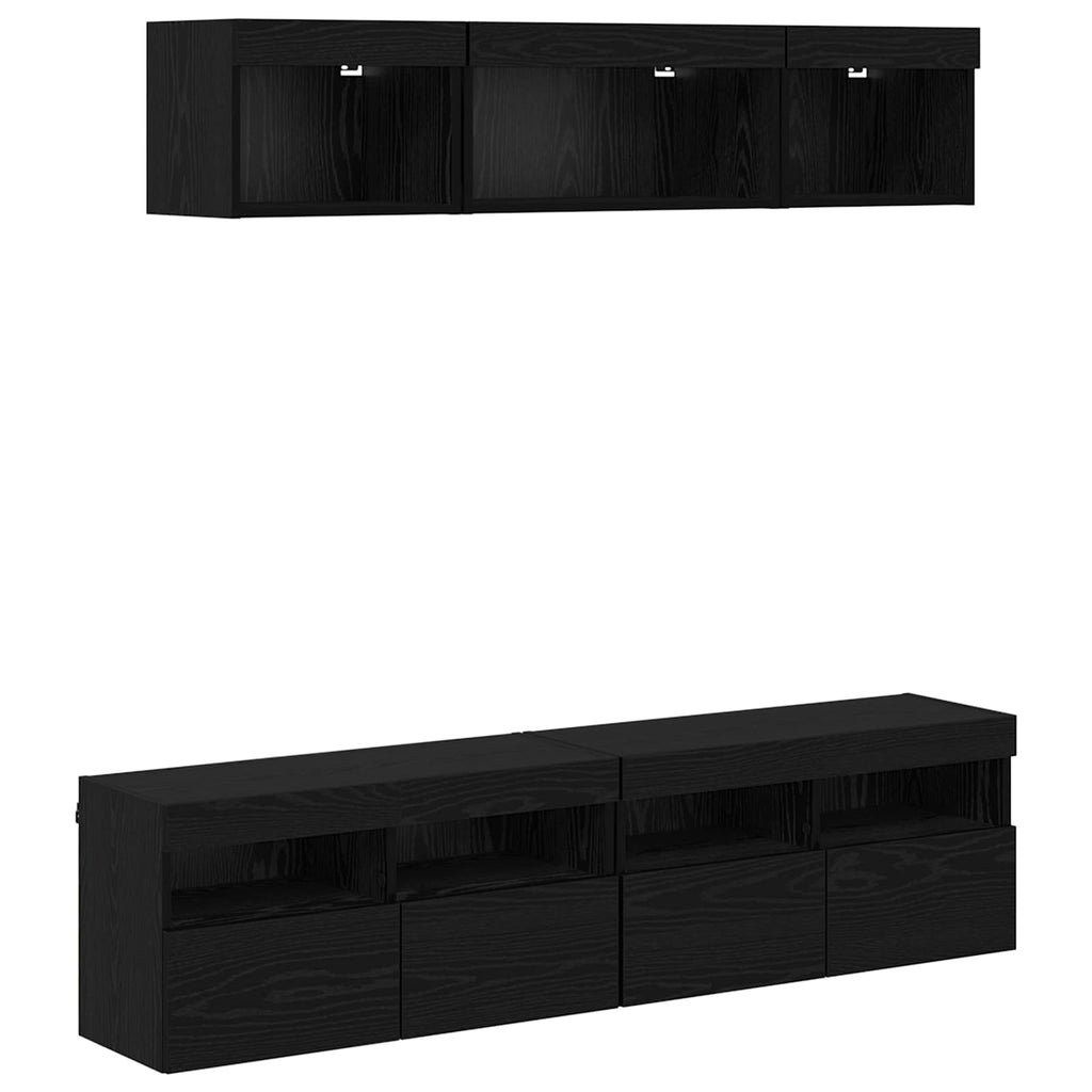 Unità a muro per TV con LED 5 pcs Rovere Nero 80 x 30 x 40 cm