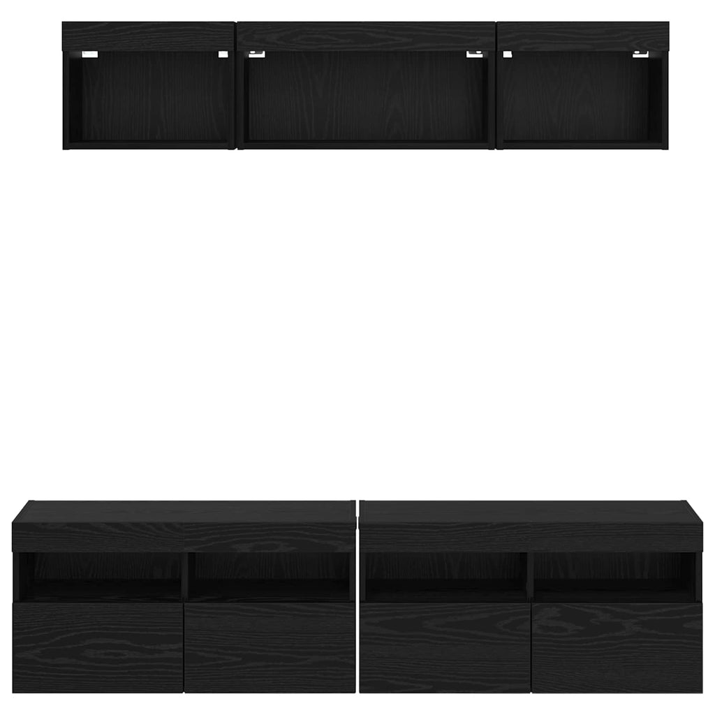 Unità a muro per TV con LED 5 pcs Rovere Nero 80 x 30 x 40 cm