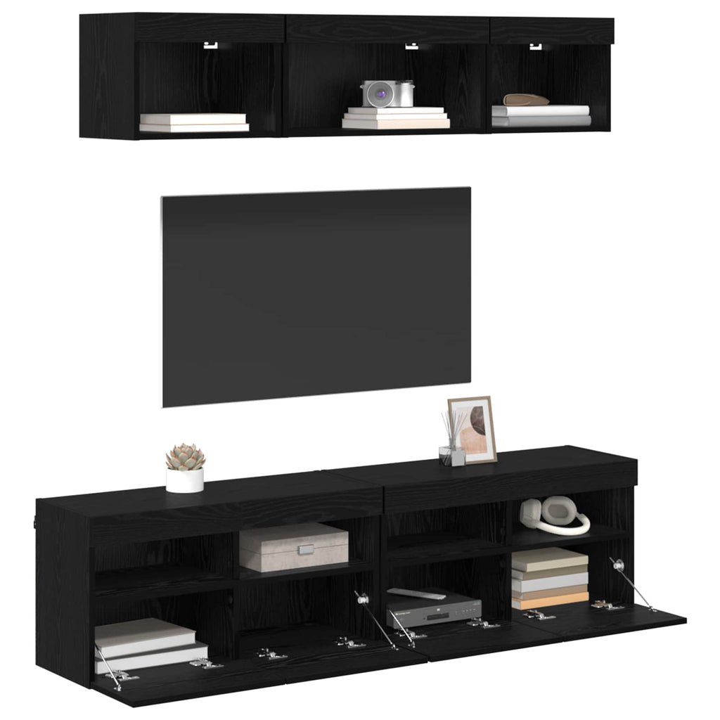 Unità a muro per TV con LED 5 pcs Rovere Nero 80 x 30 x 40 cm