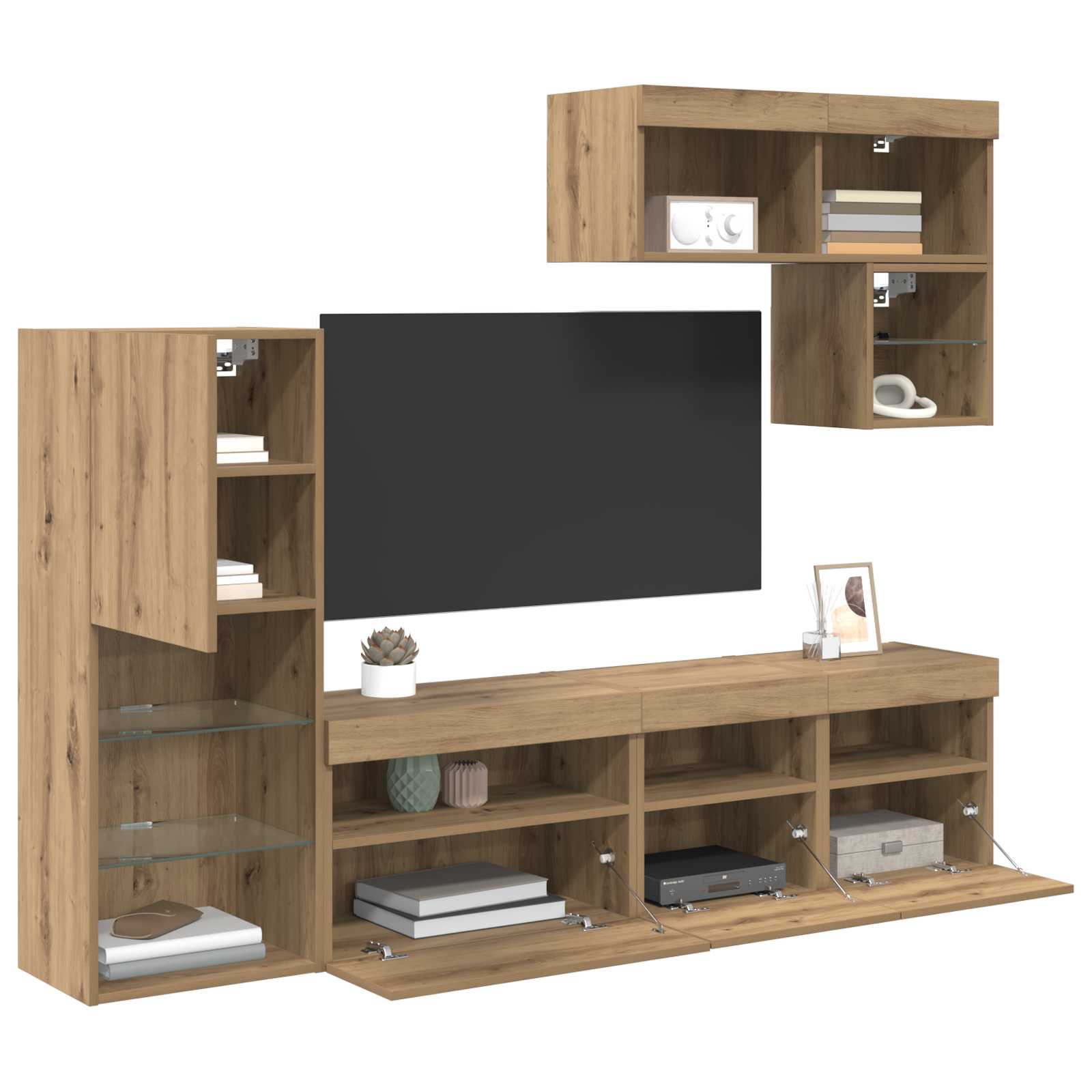 Unità per TV a Muro 6 pcs Rovere artigianale Legno multistrato
