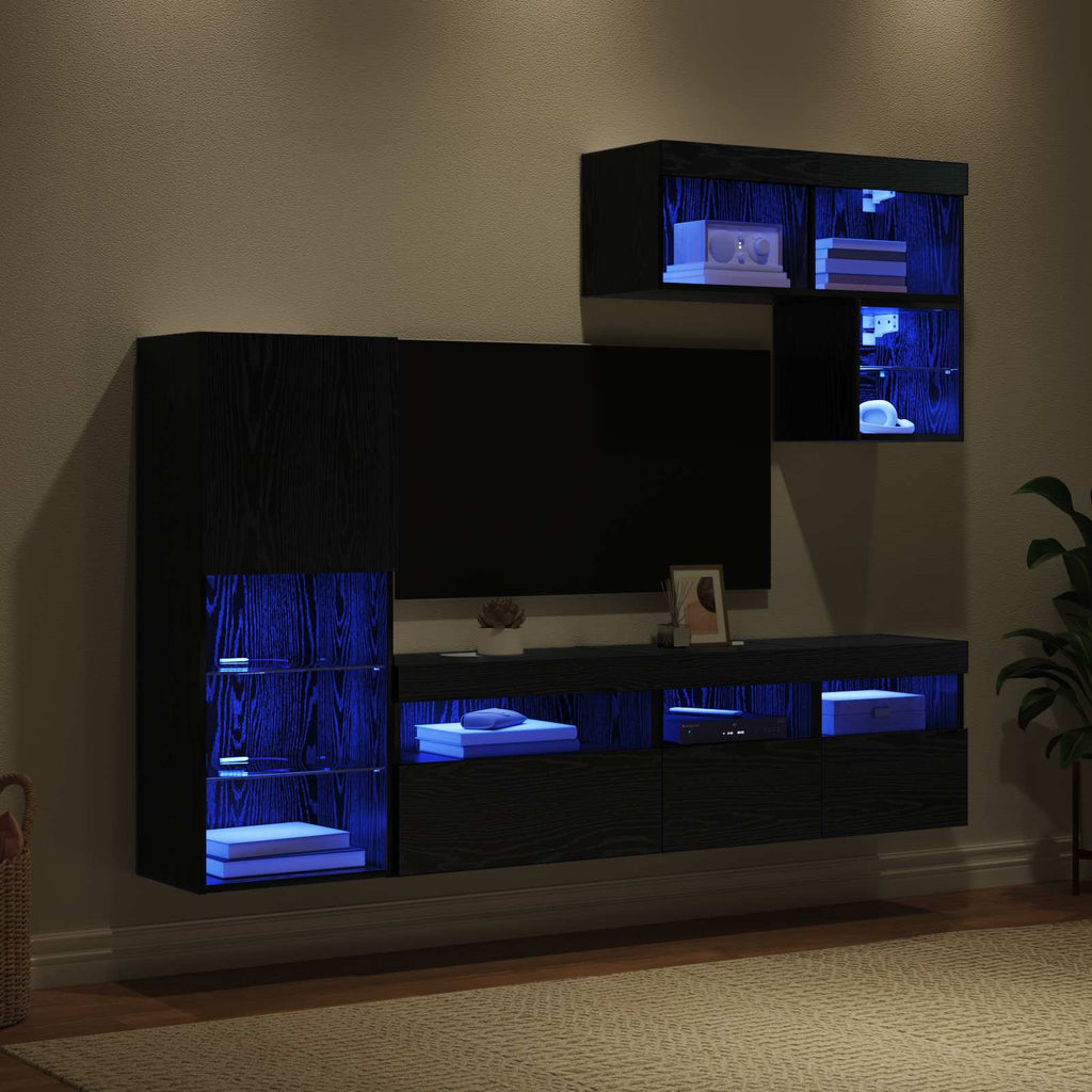 Unità per TV a Muro 6 pcs Rovere Nero Legno multistrato