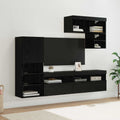 Unità per TV a Muro 6 pcs Rovere Nero Legno multistrato